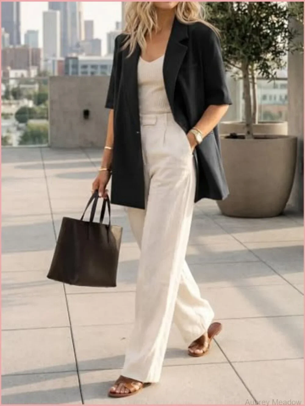 Women's Oversized Short Sleeve Blazer with Pockets Summer